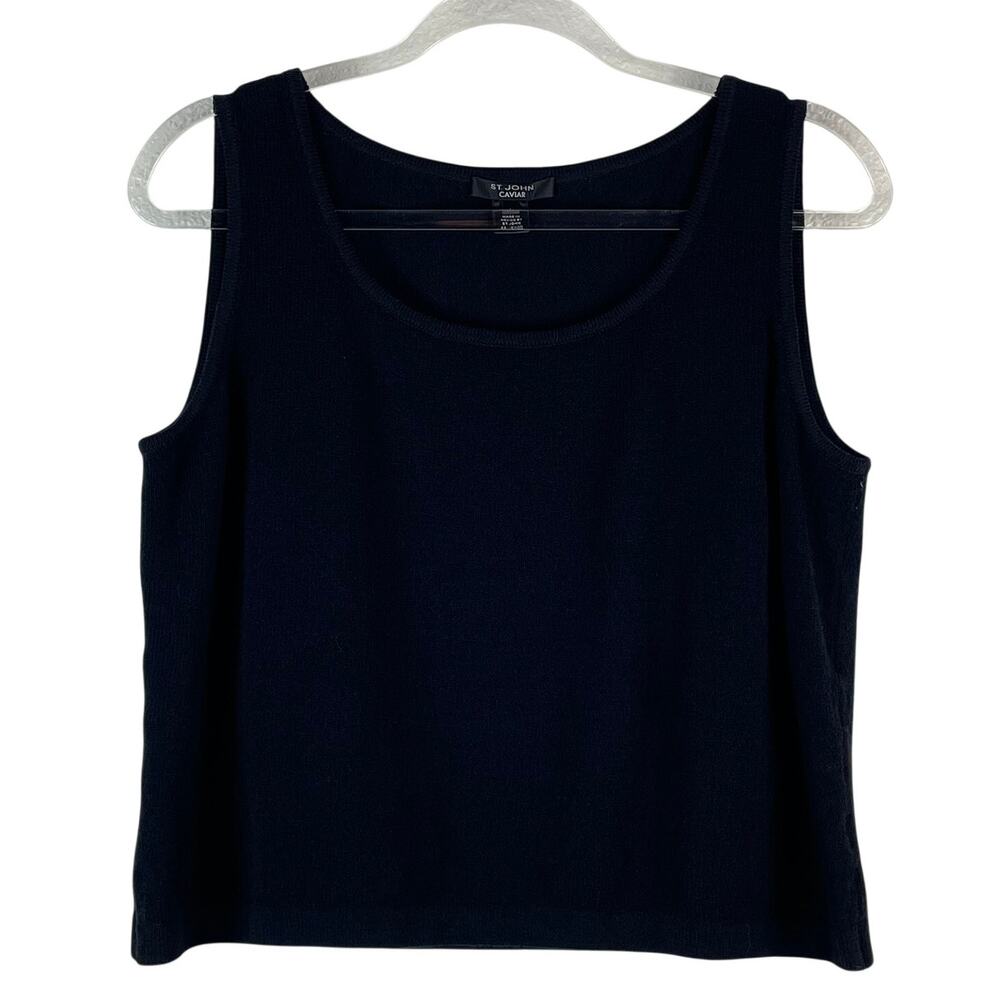 St. John Caviar Shell Top Large Tank Top Black Santana Knit Stretch Scoop Neck